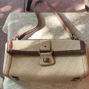 ANTONIO MELANI Woven Straw Brown and Tan Shoulder Bag